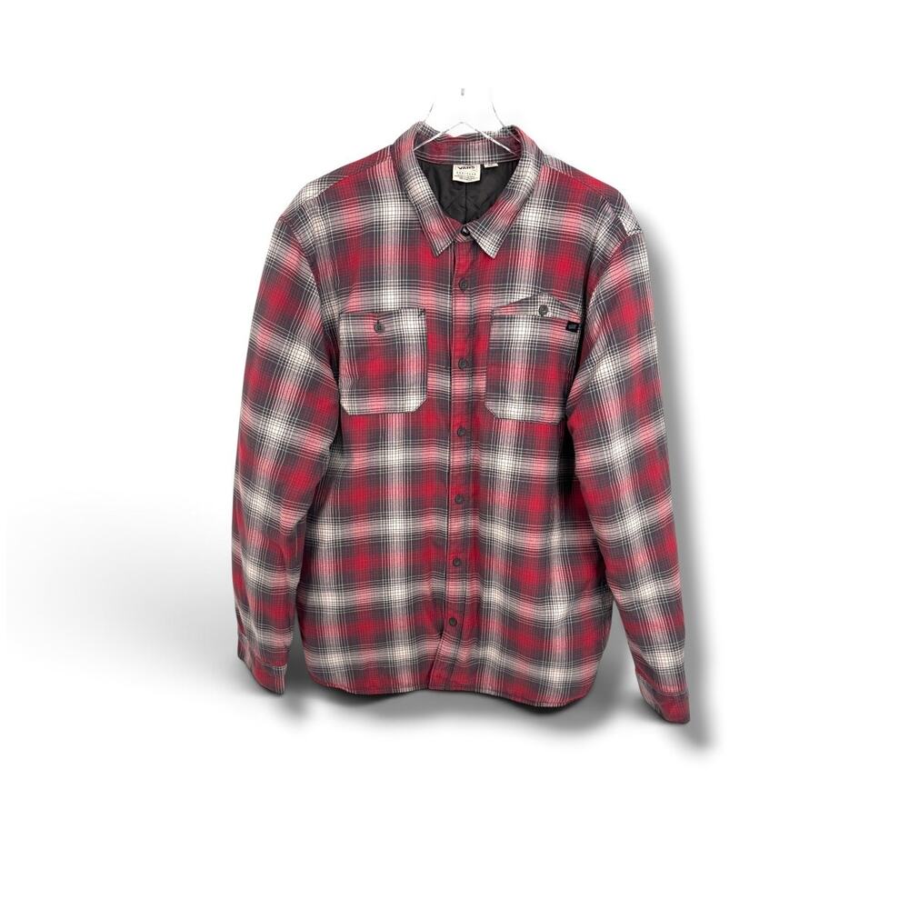 Vans jacket men's XL shacket quilted button front red black plaid pockets shirt